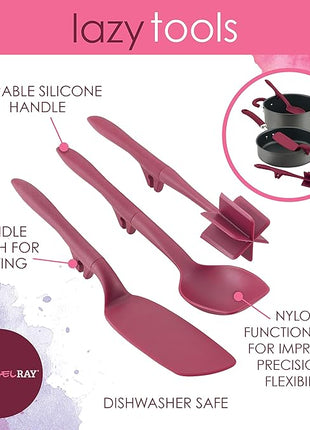 Rachael Ray Tools and Gadgets Lazy Crush & Chop, Flexi Turner, and Scraping Spoon Set / Cooking Utensils - 3 Piece, Burgundy Red