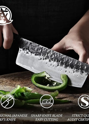 MITSUMOTO SAKARI Nakiri Chef Knife 7 inch - Hand Forged Japanese Kitchen Knives, 3-Layer 9CR18MOV High Carbon Steel, Rosewood Handle & Sandalwood Box