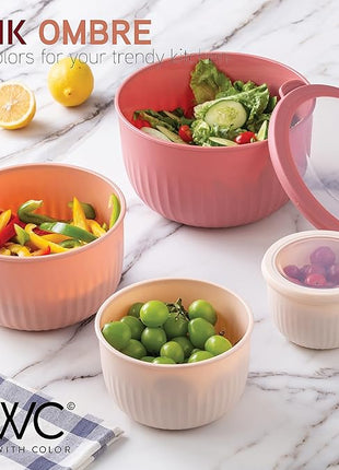 COOK WITH COLOR Prep Bowls with Lids- Wide and Deep Nesting Plastic Small Mixing Bowl Set with Lids, 12 Piece Set - Deep Bowls, Rose