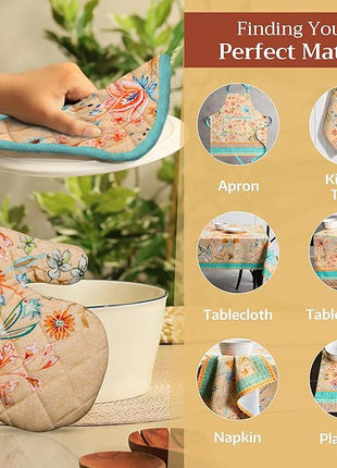 Maison d' Hermine Pot Holders 100% Cotton Heat Resistant Potholders 8" x 8" Hot Pads with Loop BBQ, Cooking, Baking, Grilling, Kitchen, Handling Hot Pans Spring/Summer (Pack of 1, Luxury Loft – Peach)