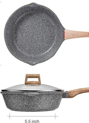 Induction Nonstick Skillet Frying Pan With Lid,Swiss Granite Omelette Pan, Scratch-Resistant Safe Cookware Set，PFOA Free(8 inch)