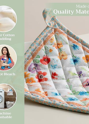 Maison d' Hermine Pot Holders 100% Cotton Heat Resistant Potholders 8" x 8" Hot Pads with Loop BBQ, Cooking, Baking, Grilling, Kitchen, Handling Hot Pans Spring/Summer (Pack of 1, Summer Whisper)
