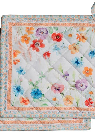 Maison d' Hermine Pot Holders Set 100% Cotton Heat Resistant Potholders 8" x 8" Hot Pads with Loop BBQ, Cooking, Baking, Grilling, Kitchen, Handling Hot Pans Spring/Summer (Pack of 2, Summer Whisper)