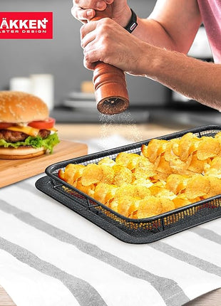 Crisper Tray - 2-Piece Set – Gray Marble, Non-Stick Basket Design for Healthier Cooking in Regular Ovens - Achieve Perfectly Crispy Chips, Bacon and More