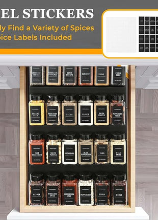 Famhap 6 Pack Spice Drawer Organizer with Labels and 36 Plastic Jars, Expandable from 11.7" to 23.2" Seasoning Rack Tray Insert for Kitchen Drawers, Spice Rack Drawer for Spice Jars