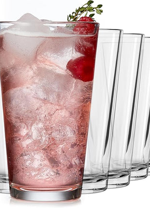 Libbey Bar Essentials Tumbler Glasses Set of 6, Modern Style 16 Oz Glass Set, Dishwasher Safe Tall Drinking Glasses Set for Wine, Beer, and Cocktail