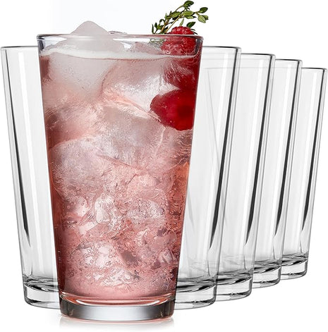Libbey Bar Essentials Tumbler Glasses Set of 6, Modern Style 16 Oz Glass Set, Dishwasher Safe Tall Drinking Glasses Set for Wine, Beer, and Cocktail