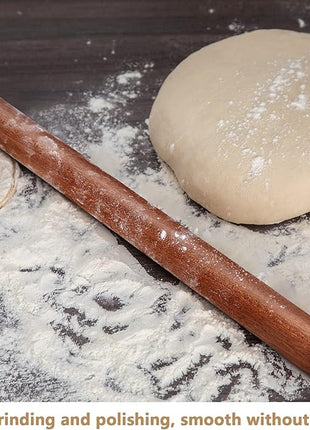 Aisoso French Rolling Pin, 17.7 Inches Wood Rolling Pin for Baking Extra Long Thickened, Classic Wooden Dough Roller for Fondant Pizza Pie Crust Cookie Pastry, Essential Kitchen Utensil, Brown