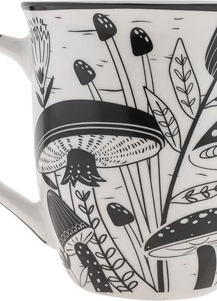 Karma Gifts 14 oz Black and White Boho Mug Mushroom - Cute Coffee and Tea Mug - Ceramic Coffee Mugs for Women and Men