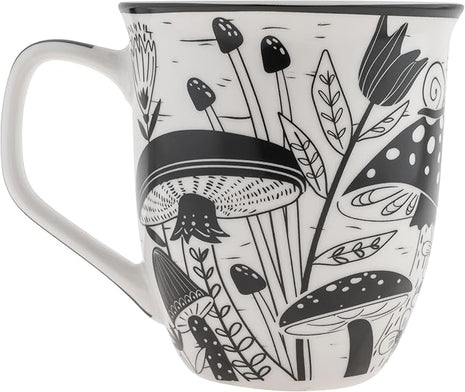 Karma Gifts 14 oz Black and White Boho Mug Mushroom - Cute Coffee and Tea Mug - Ceramic Coffee Mugs for Women and Men