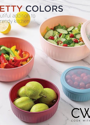 COOK WITH COLOR Prep Bowls with Lids- Wide and Deep Nesting Plastic Small Mixing Bowl Set with Lids, 12 Piece Set - Wide Bowls, Navy
