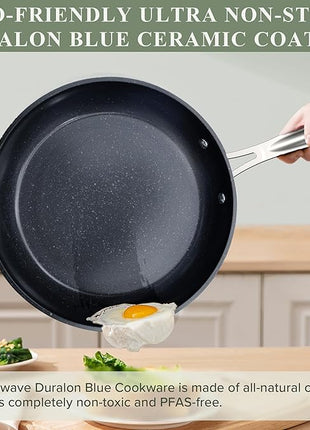 Nuwave Healthy Duralon Blue Ceramic Nonstick Cookware Set, Diamond Infused Scratch-Resistant, PFAS Free, Dishwasher & Oven Safe, Induction Ready & Evenly Heats, Tempered Glass Lids & Stay-Cool Handles