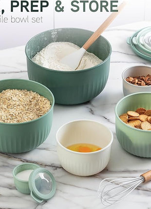COOK WITH COLOR Prep Bowls with Lids- Wide and Deep Nesting Plastic Small Mixing Bowl Set with Lids, 12 Piece Set - Deep Bowls, Sage
