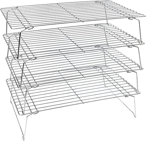 KITCHENATICS 4-Tier Stackable Cooling Racks for Baking, 100% Stainless Steel Wire Rack, Oven Safe Baking Rack, Oven Rack for Pizza, Cake, Bread, Cooling Rack for Cooking and Baking, Cookie Rack 15x10