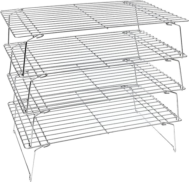 KITCHENATICS 4-Tier Stackable Cooling Racks for Baking, 100% Stainless Steel Wire Rack, Oven Safe Baking Rack, Oven Rack for Pizza, Cake, Bread, Cooling Rack for Cooking and Baking, Cookie Rack 15x10