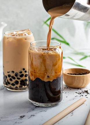 Le'raze Set of 6 Can Shaped Margarita Drinking Glasses Goblet - 16oz Clear Cups for Cocktails, Iced Coffee, Tea, Soda, Whiskey and Beer