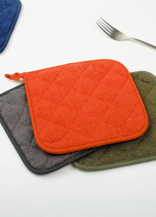 100% Cotton Kitchen Everyday Basic Terry Pot Holder Heat Resistant Coaster Potholder for Cooking and Baking Set of 5 Orange