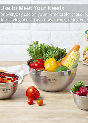 YIHONG Stainless Steel Mixing Bowls Set, 7 Piece Metal Mixing Bowls with Lids Set for Kitchen, Nesting Steel Mixing Bowls Ideal for Baking, Prepping, Cooking, and Serving Food(White)