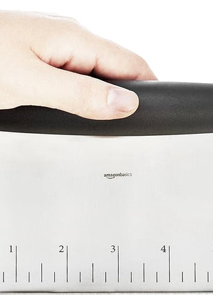 Amazon Basics Multi-Purpose Stainless Steel Scraper/Chopper with Contoured Grip, 6", Black, Silver