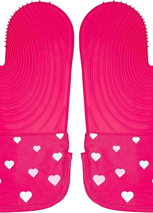 Paris Hilton Oven Mitt Set with Heart Design, Heat Resistant Pot Holders Featuring Non-Slip Textured Silicone Grips, 2-Piece Set, Pink