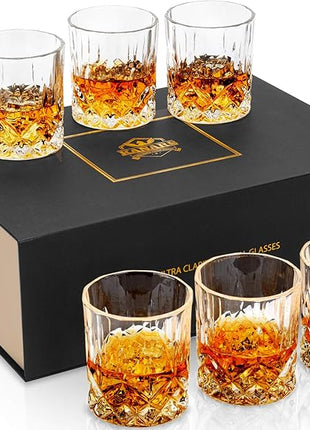KANARS Whiskey Glasses Set of 6 with Elegant Gift Box,10 Oz Premium Old Fashioned Crystal Glass Tumbler for Liquor, Scotch, Cocktail or Bourbon Drinking, Gifts for Birthday Thanksgiving Christmas