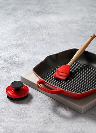 Le Creuset Enameled Cast Iron Signature Square Skillet Grill, 10.25", Cerise