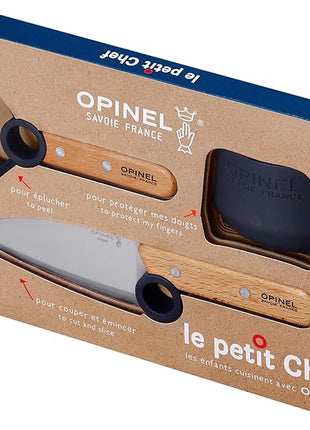 Opinel Le Petit Chef 254641 Kitchen Knife Set for Children, 3 Pieces, in Blue, Chef's Knife, Finger Guard, Peeler