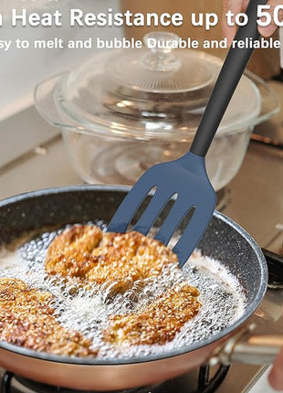 Coukre 2 Pack Silicone Spatula Set, High Heat Resistant, BPA Free Kitchen Spatula, Solid & Slotted Turner for Non-Stick Pans, Sautéing, and Flipping (2, DarkBlue)