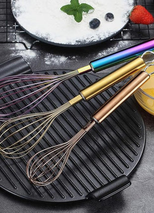 Berglander Colorful Whisks Set - Stainless Steel 8" Gold, 10" Rose Gold, 12" Rainbow Wire Whisks for Cooking