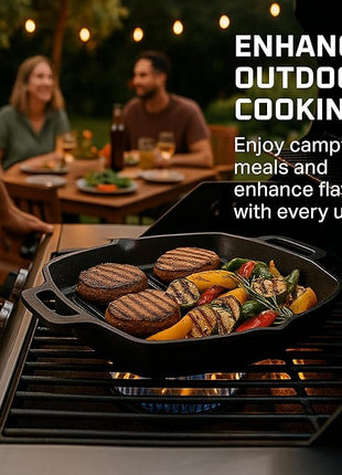 Bruntmor 13 Inch Cast Iron Pan Griddle - Pre-Seasoned Cast Iron Grill Pan for Stove Top and Outdoor Cooking - No Stick Grilling Pan with Ridges for Meats, Steaks and Vegetables - Induction Compatible