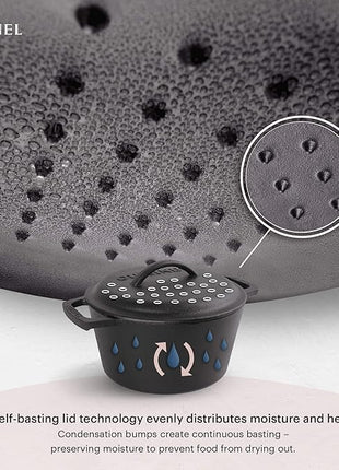 Cuisinel Cast Iron Dutch Oven - 3-Quart Deep Pot + Lid + Pan Scraper + Handle Covers - Large Pre-Seasoned Cooker for Baking Bread, Soup, Frying - Indoor/Outdoor Kitchen, Camping, Fire, BBQ Cookware