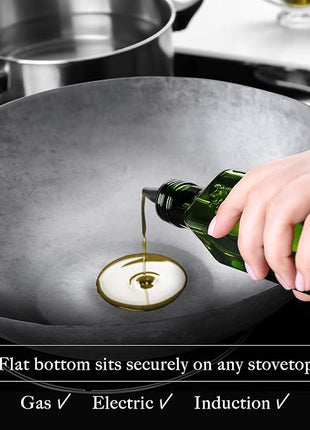 Mammafong Flat Bottom Carbon Steel Wok Pan - Authentic Hand Hammered Woks and Stir Fry Pans - 14" Pow Wok