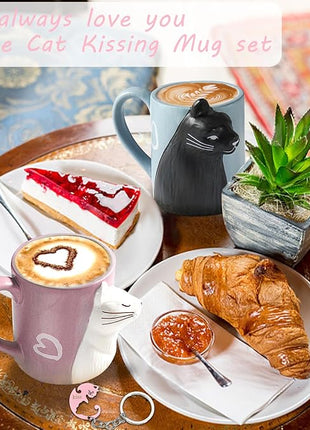 BigNoseDeer Couple Gifts Cute Kissing Cat Mug Matching Couples Stuff Ceramic Coffee Mugs for Wedding Gifts Anniversary Engagement Gift for Couples Cat Lovers 12oz