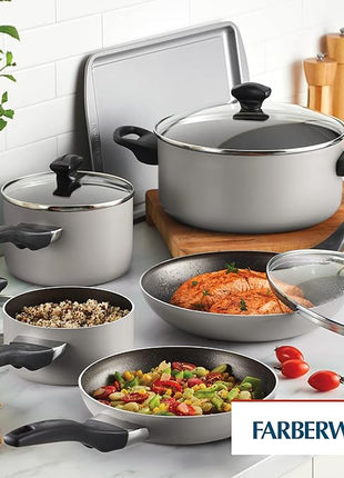 Farberware 21805 Dishwasher Safe Nonstick Cookware Pots and Pans Set, 15 Piece, Champagne