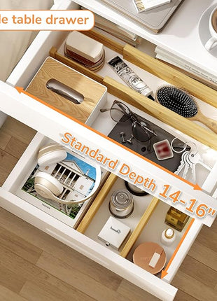 BAMEOS Drawer Divider,Expandable Bamboo Separators Adjustable Utensil Knife Fork Tool Kitchen Organizer, Clothes Fabric Drawer Organizer In Bathroom Bedroom Office, Cabinet Dresser Organizer 4-pack