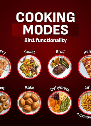 T-fal Infrared Air Fryer, 2x Faster Than Traditional Heating*, Large Air Fryer Dehydrator Combo, 8 Cooking Functions, Window With Light, No-Shake Technology, Dishwasher Safe, 1800W, Black