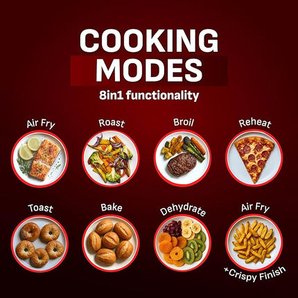 T-fal Infrared Air Fryer, 2x Faster Than Traditional Heating*, Large Air Fryer Dehydrator Combo, 8 Cooking Functions, Window With Light, No-Shake Technology, Dishwasher Safe, 1800W, Black