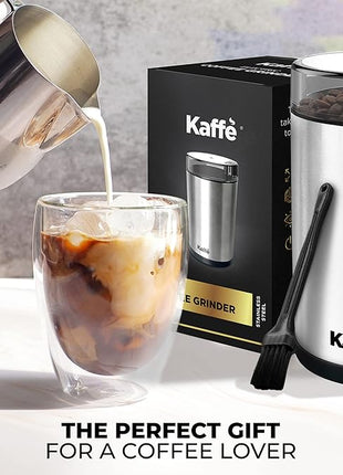 Kaffe One-Touch Coffee Grinder Electric w/Cleaning Brush (3 oz) - Stainless Steel - Coffee Grinders for Home Use - Up to 12 Cups of Coffee per Grind - Easy On/Off Coffee Bean Grinder - Copper