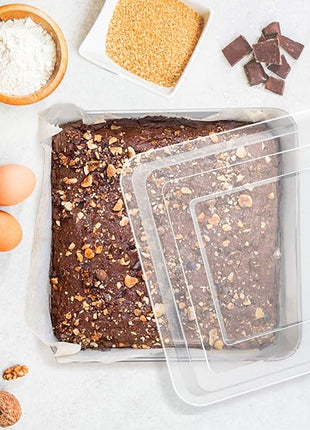 E-far 8 x 8-Inch Baking Pan with lid, Square Cake Brownie Baking Pans Stainless Steel Bakeware Set of 2, Non-toxic & Healthy, Easy Clean & Dishwasher Safe - 4 Pieces(2 Pans + 2 Lids)