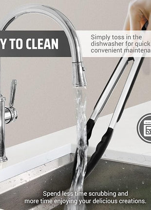 Kaluns Kitchen Tongs for Cooking Grilling Set of 4, BBQ Grill Tongs With Silicone Tip Stainless Steel Heat Resistant, Non-stick Pull Lock, Incl 7, 9, 12 Inch Tong Plus a Silicone Spatula