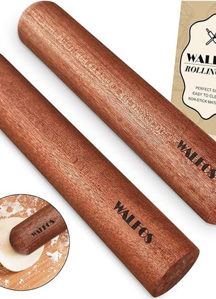 Walfos Mini Rolling Pin Set - Small Natural Wooden Rolling Pins, Baking Dough Roller for Pizza, Pie, Pasta, Bread, Pastry, No Coating (8inch)