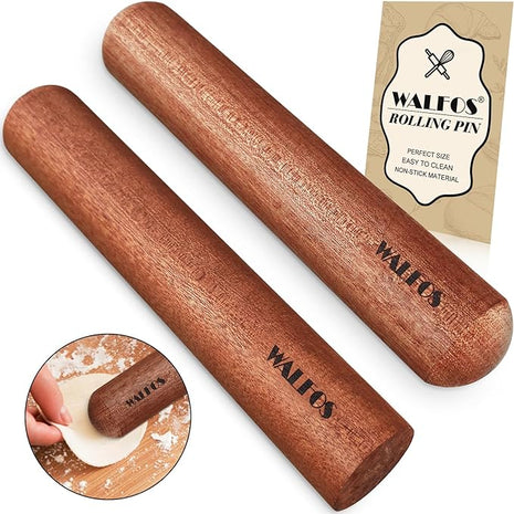 Walfos Mini Rolling Pin Set - Small Natural Wooden Rolling Pins, Baking Dough Roller for Pizza, Pie, Pasta, Bread, Pastry, No Coating (8inch)