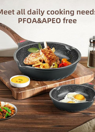Vinchef Non Stick Frying Pans Set,10" & 12" Ceramic Pan with Lid, Deep Frying Pan & Saute Skillet, PFAS PFOA & PTFE Free, Visual Heat Indicator, Induction Ready, Frying Pans Nonstick Skillet with Lid
