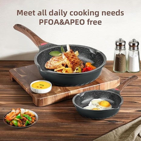 Vinchef Non Stick Frying Pans Set,10" & 12" Ceramic Pan with Lid, Deep Frying Pan & Saute Skillet, PFAS PFOA & PTFE Free, Visual Heat Indicator, Induction Ready, Frying Pans Nonstick Skillet with Lid