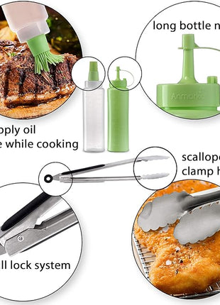 Metal Spatula and Scraper Set - Griddle Accessories kit - Grill Tongs Flat Spatula Pancake Flipper Hamburger Turner Squeeze Bottles Set - Metal Utensil Great for BBQ Grill Flat Top Cast Iron