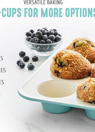 GreenLife 12-Cup Muffin Pan, PFAS-Free Healthy Nonstick Baking Tray, 11.4" x 1.9" x 15.9", Durable Ceramic Bakeware, Cupcakes, Egg Bites, Tarts, Brownies, Turquoise
