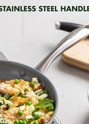 GreenPan Lima Hard Anodized 12" Frying Pan Skillet with Lid, Ceramic Nonstick, PFAS-Free Nontoxic Pots and Pans, Oven & Broiler Safe, Stainless Steel Handle, Cookware for Eggs & Omelet, Gray