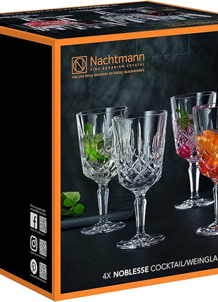 Nachtmann Noblesse 12 Oz. All Purpose Glasses, Set of 4 – 7.4" Crystal Drinkware with Elegant Cut Design, Modern Barware Glasses for Wine, Cocktails & Water, Lead-Free – Stylish Bar & Dining Set