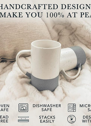 Mora Ceramics 12oz Coffee Mug Set of 4 - Ceramic Tea Cups with Handle - Microwave and Dishwasher Safe, Perfect For Cup or Mug Lovers - Rustic Matte Glaze, Modern Design Mugs - Flint