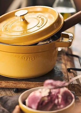 Staub Cast Iron Round Cocotte, Dutch Oven, 5.5-quart, serves 5-6, Made in France, Citron